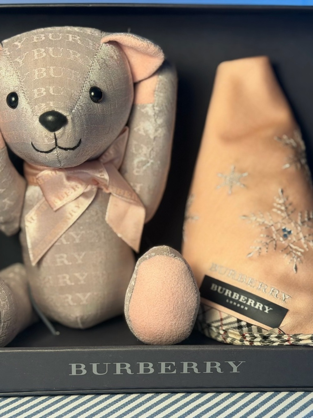Burberry Pink Logo Plush Bear with Matching Pink Accessory